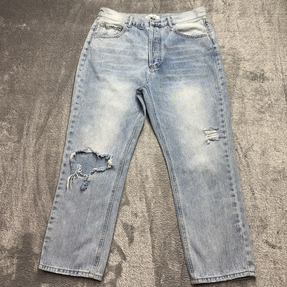 Del RA Jeans Women 9/29 Light Wash Distressed Y2K Ripped Mom Straight